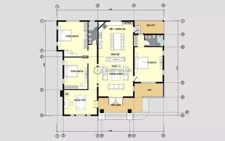 Mẫu thiết kế biệt thự 1 tầng 4 phòng ngủ mái Thái