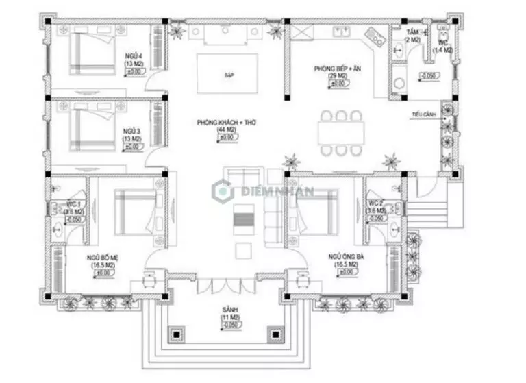 Mẫu thiết kế biệt thự 1 tầng cổ điển đẹp