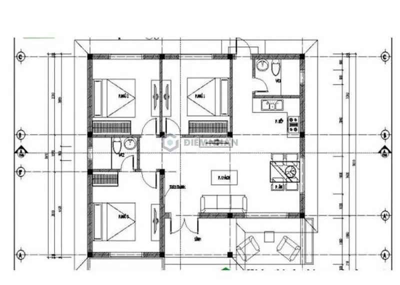 Bản vẽ biệt thự vườn 1 tầng đẹp ở nông thôn