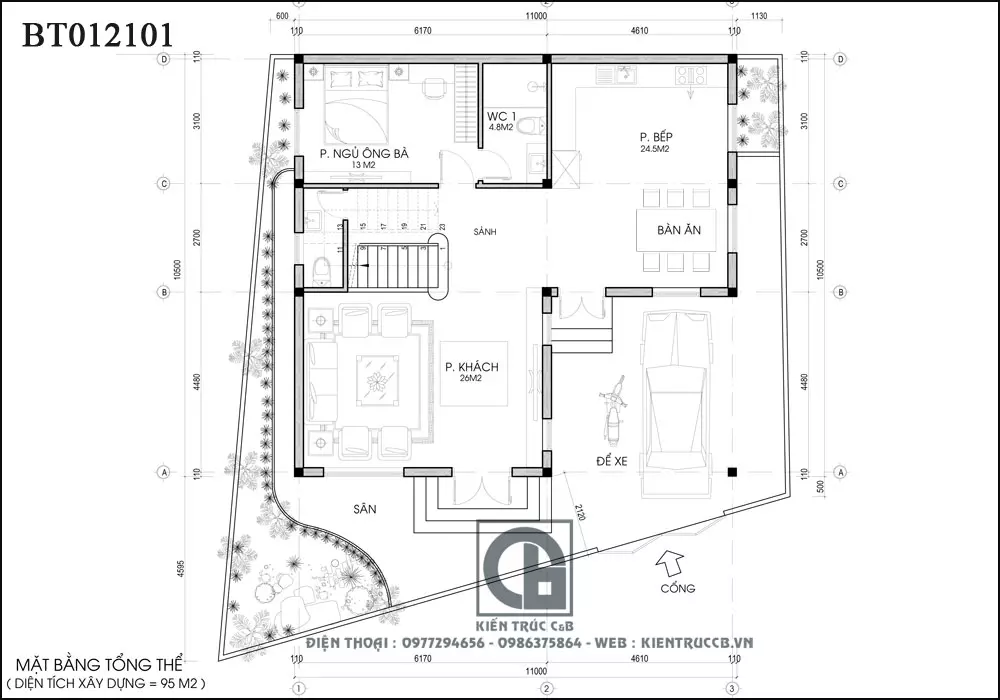 Thiết kế biệt thự 3 tầng hình chữ L