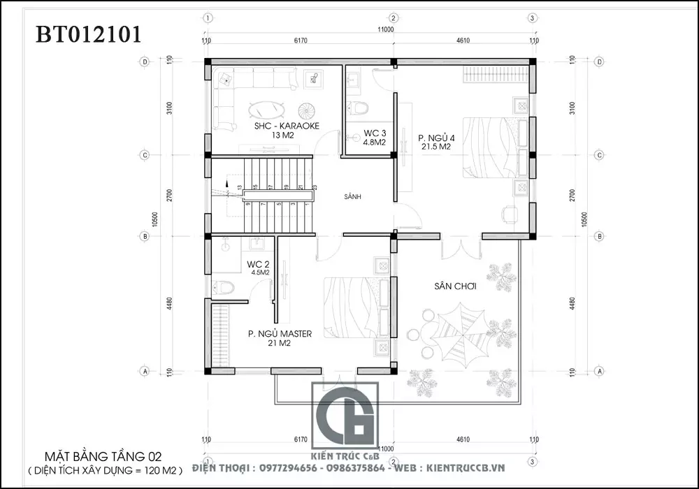 Thiết kế biệt thự 3 tầng hình chữ L