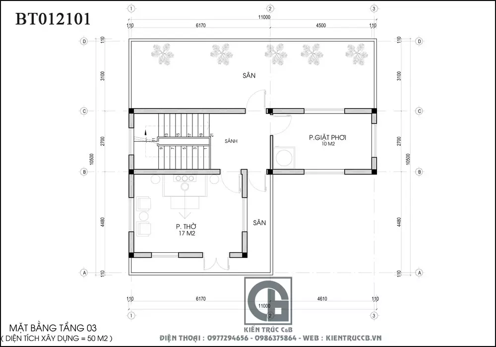 Thiết kế biệt thự 3 tầng hình chữ L