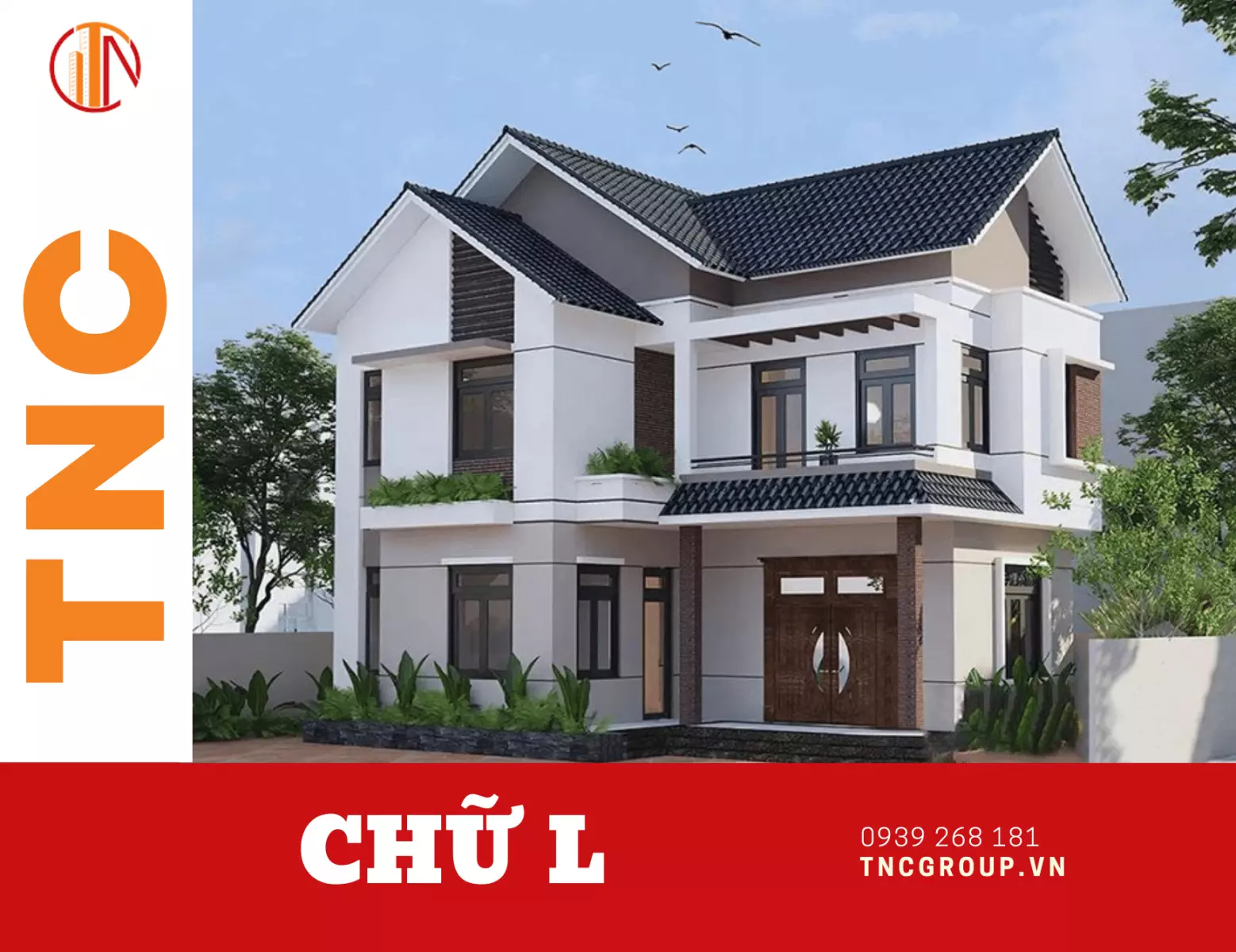 Biệt thự chữ L mái Nhật 2 tầng 70m2