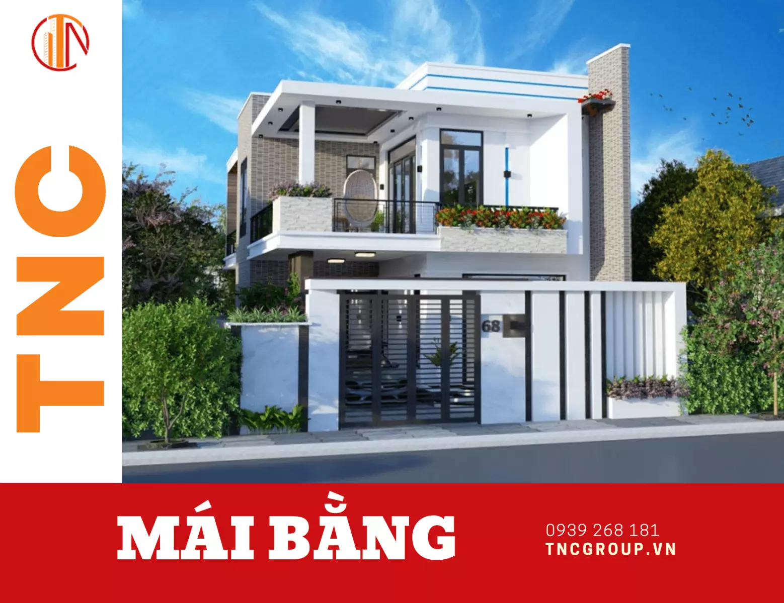 Biệt thự 2 tầng mini 70m2 mái bằng