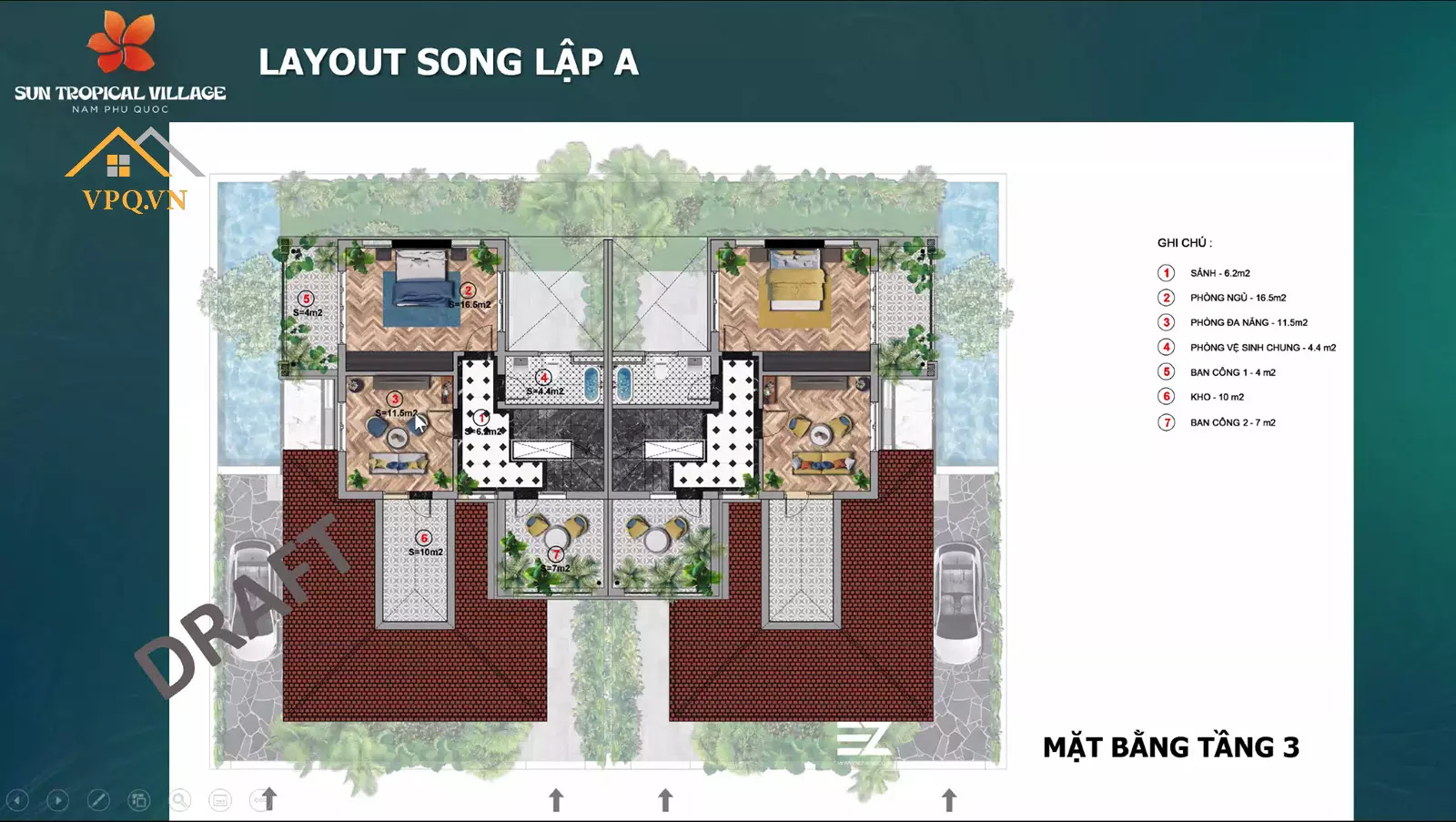 Thiết kế Layout tầng 1 biệt thự song lập A Sun Tropical Village