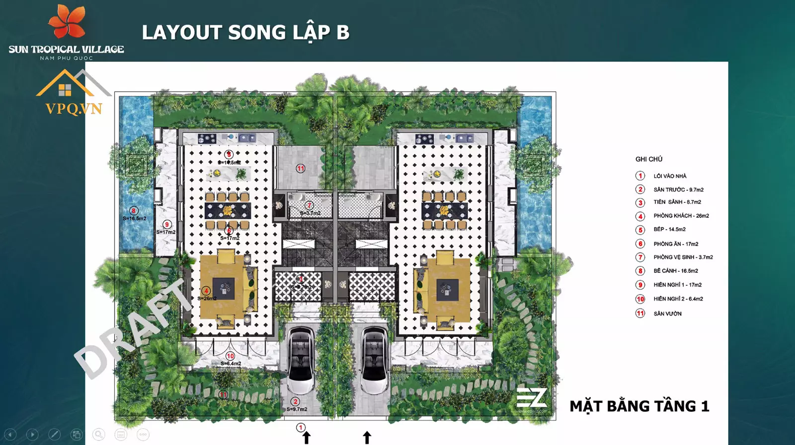 Thiết kế Layout tầng 2 biệt thự song lập A Sun Tropical Village