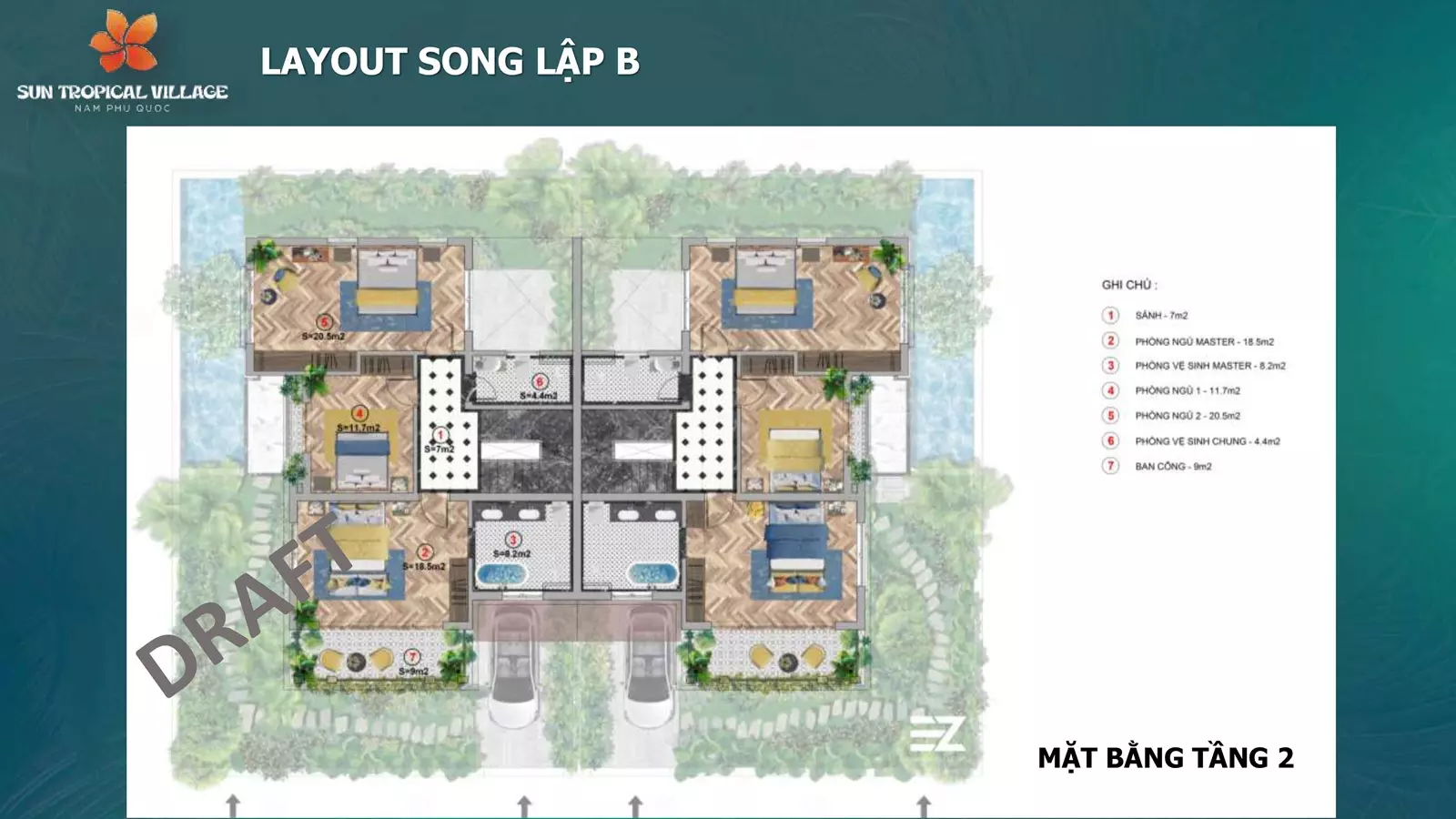 Thiết kế Layout tầng 3 biệt thự song lập A Sun Tropical Village