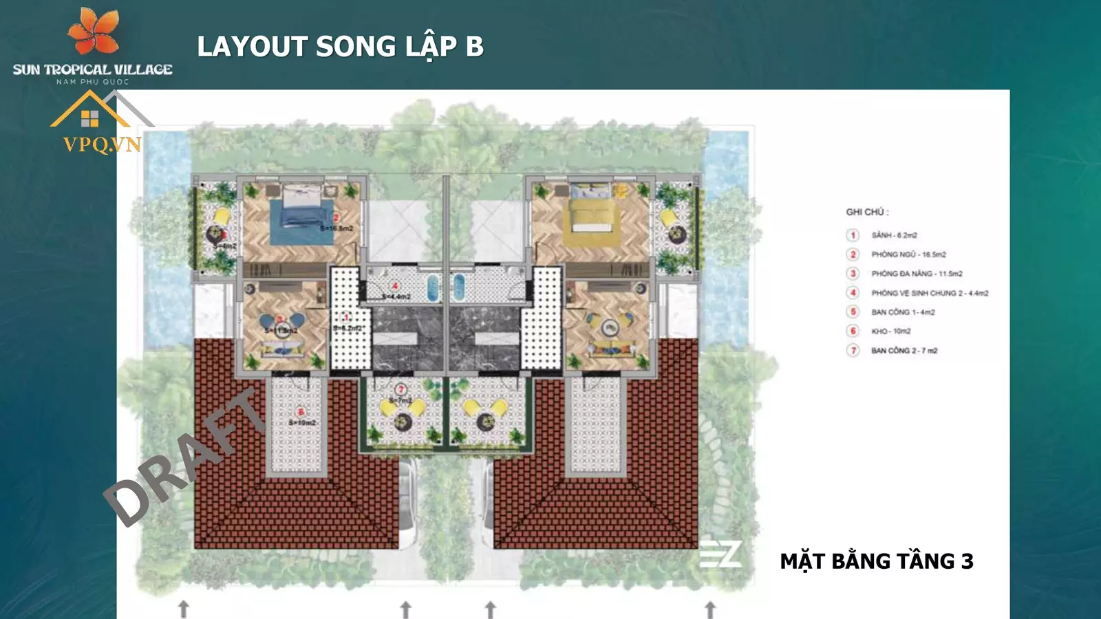 Thiết kế Layout tầng 1 biệt thự song lập B Sun Tropical Village