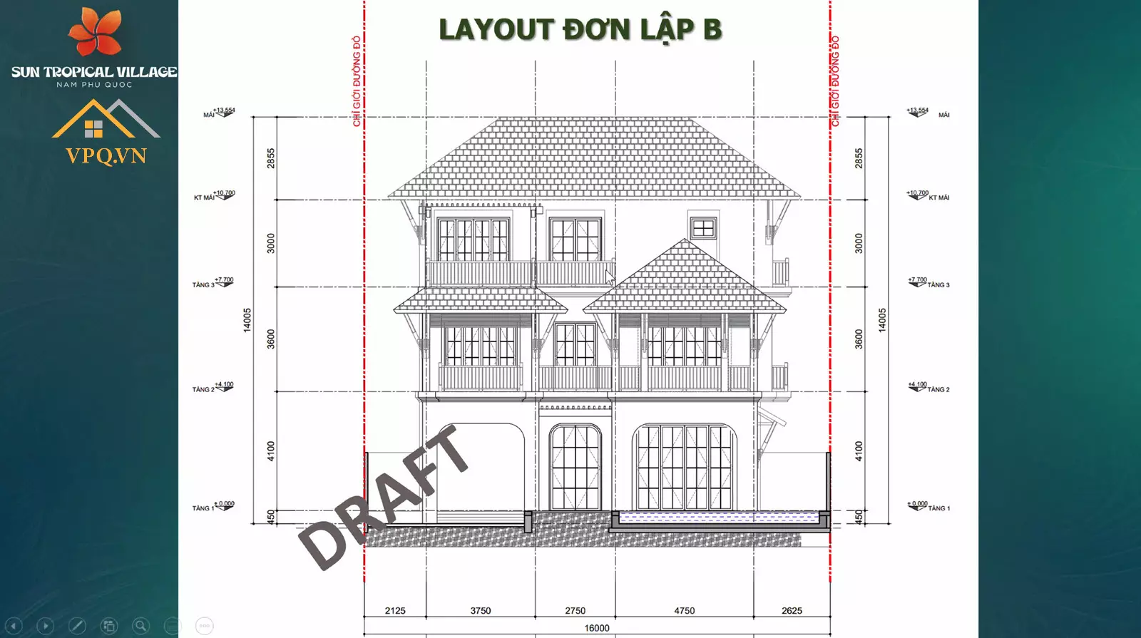 Thiết kế layout tầng 1 biệt thự đơn lập A Sun Tropical Village