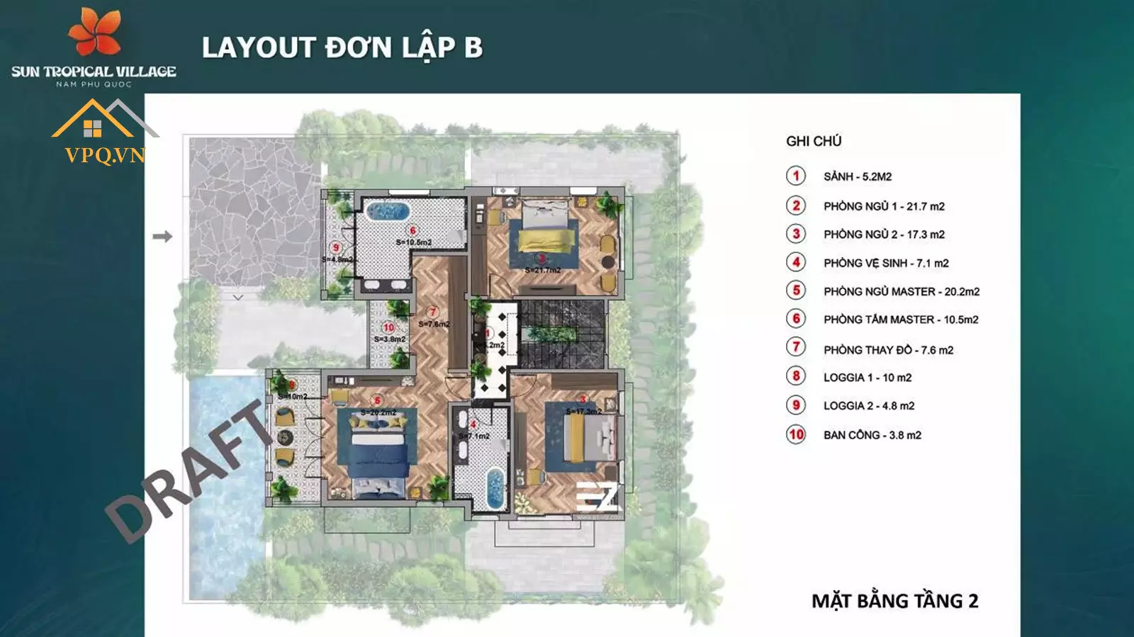 Thiết kế layout tầng 3 biệt thự đơn lập A Sun Tropical Village