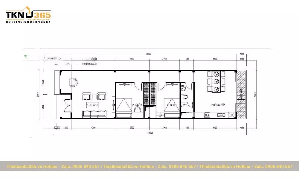 Nhà 1 tầng 2 phòng ngủ hiện đại