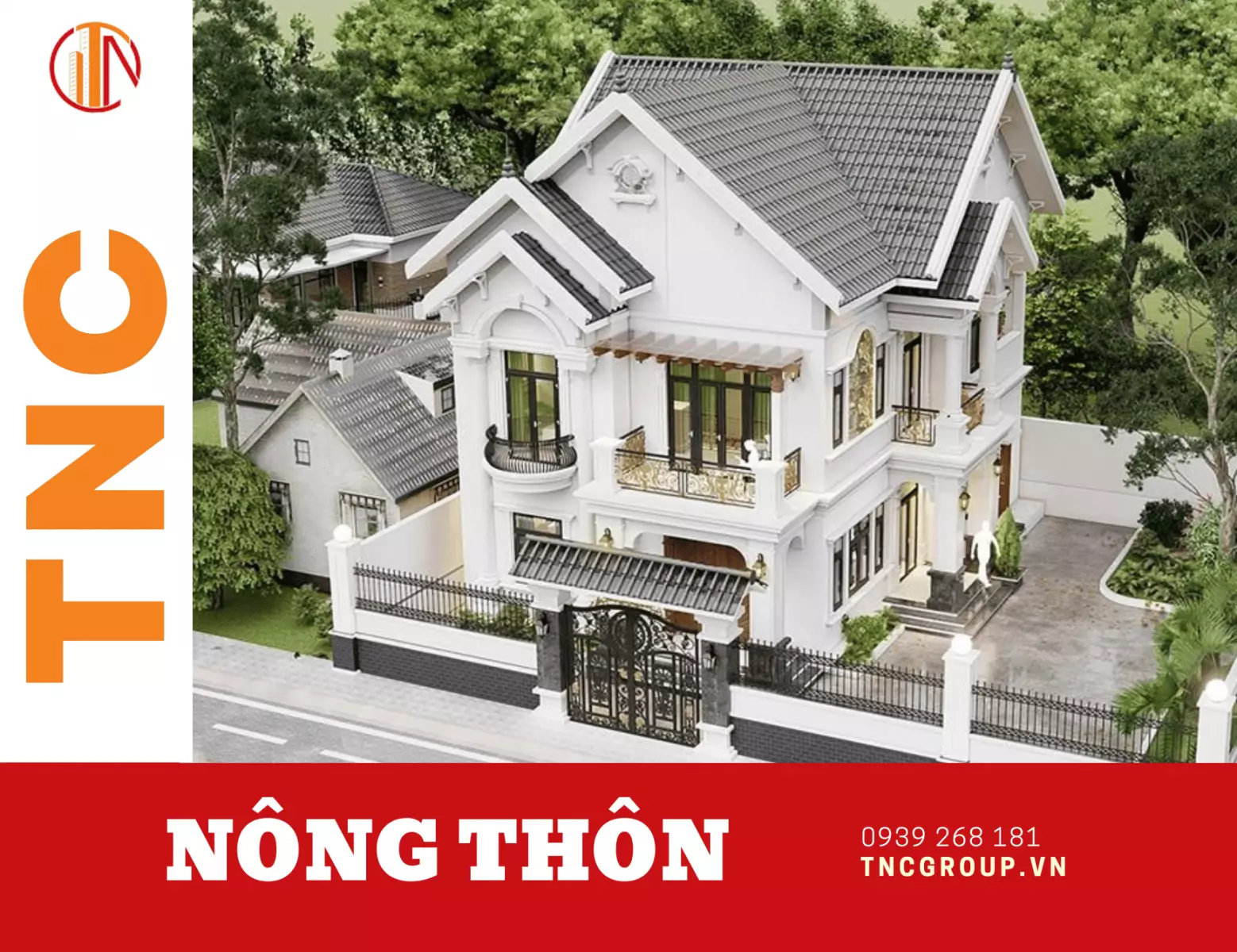 Mẫu nhà biệt thự 2 tầng mái Thái ở nông thôn