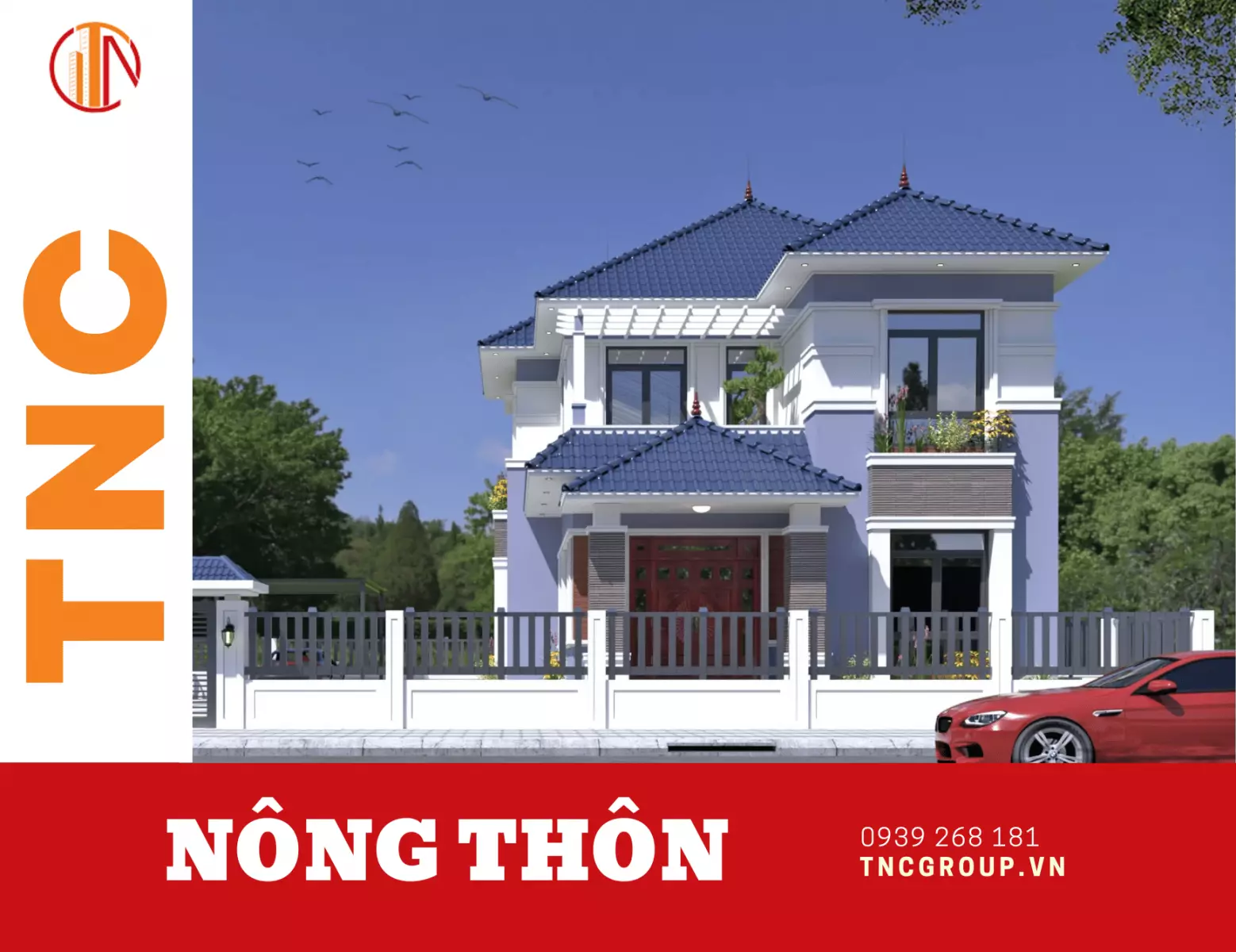 Mẫu nhà biệt thự 2 tầng mái Thái ở nông thôn