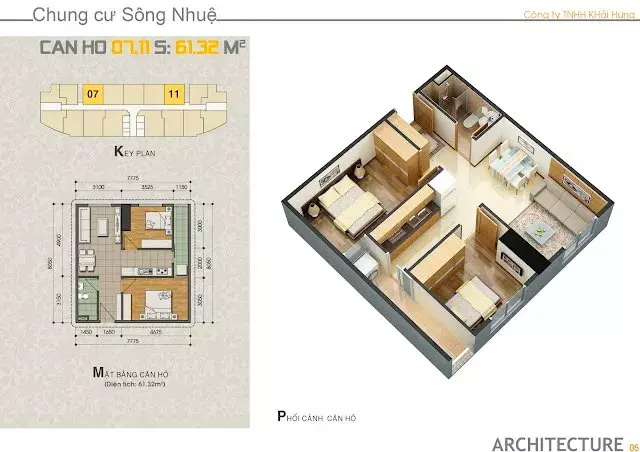 Căn hộ để ở tại chung cư Sông Nhuệ diện tích 61m2