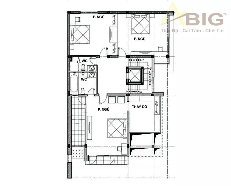 Mặt bằng công năng tầng 3 của biệt thự.