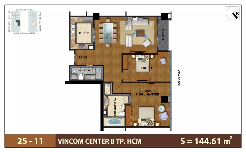 Mặt bằng căn hộ 144m2 Vinhomes Đồng Khởi