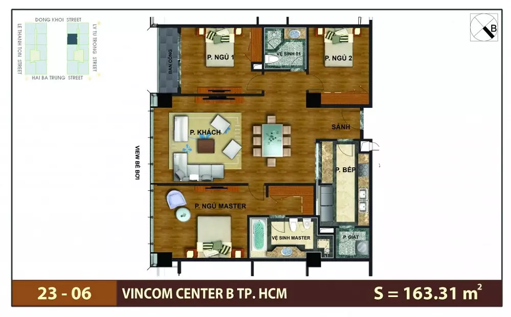 Mặt bằng căn hộ 163m2 Vinhomes Đồng Khởi