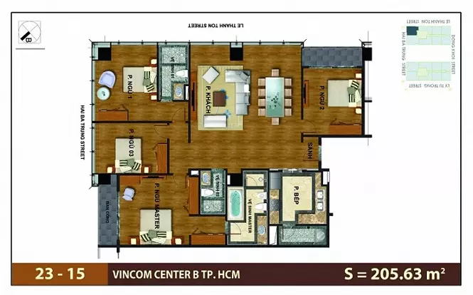 Mặt bằng căn hộ 205m2 Vinhomes Đồng Khởi