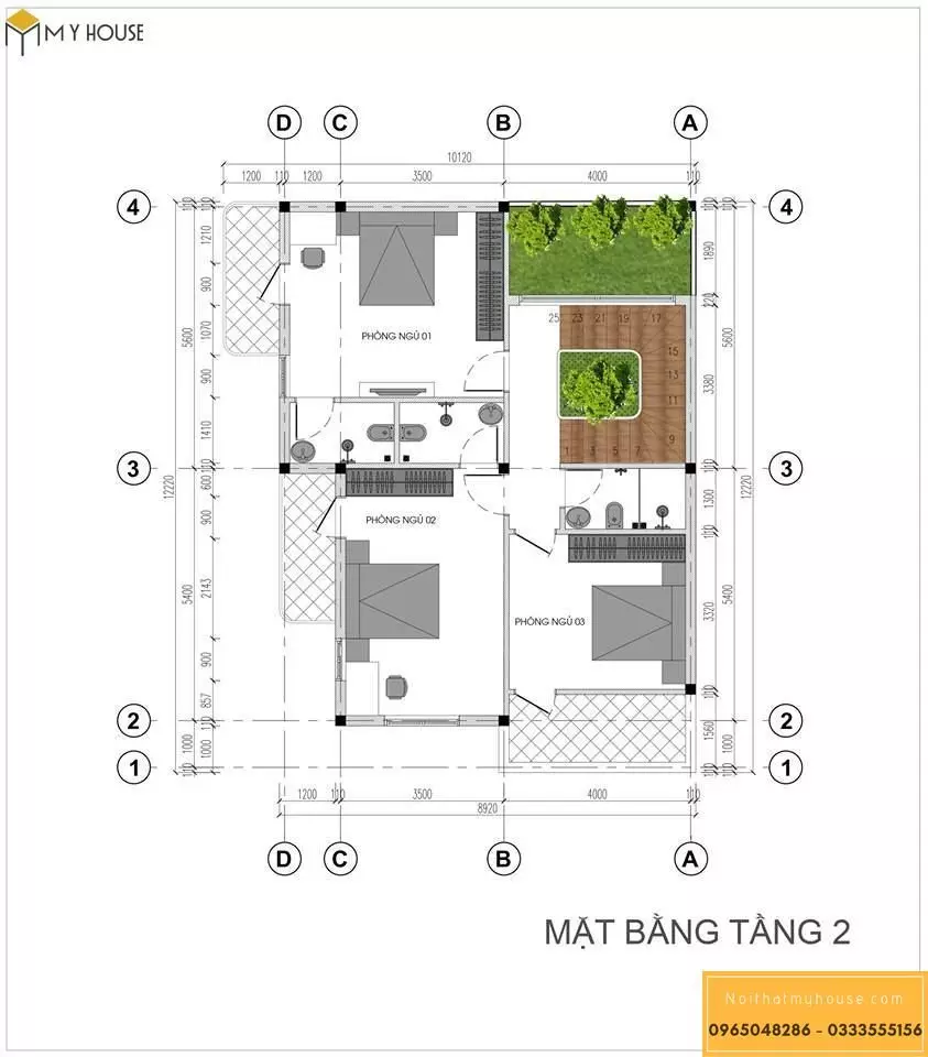 Bản vẽ thiết kế mặt bằng tầng 2