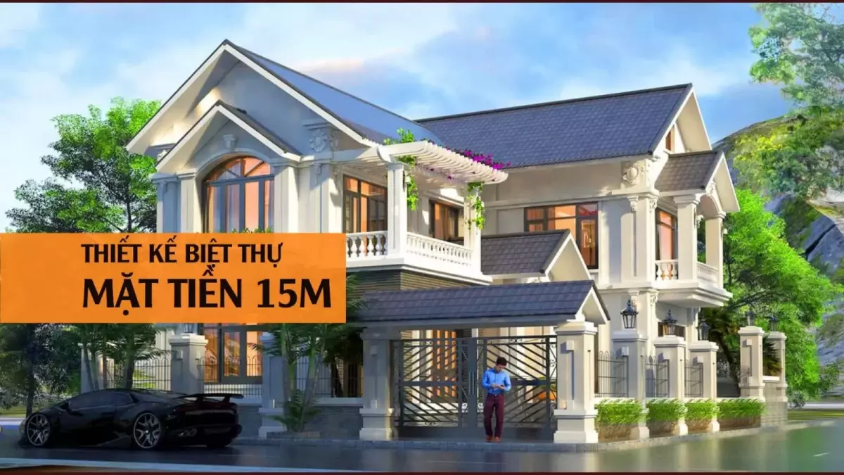 thiết kế biệt thự mặt tiền 15m