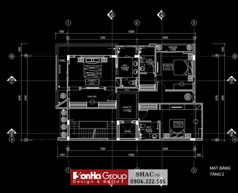 Biệt thự 3 tầng 5 phòng ngủ