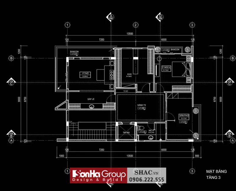 Biệt thự 3 tầng 5 phòng ngủ