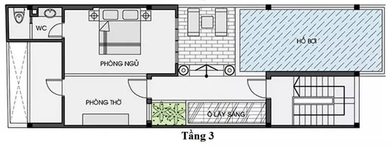 bản vẻ mặt bằng biệt thự 3 tầng có hồ bơi