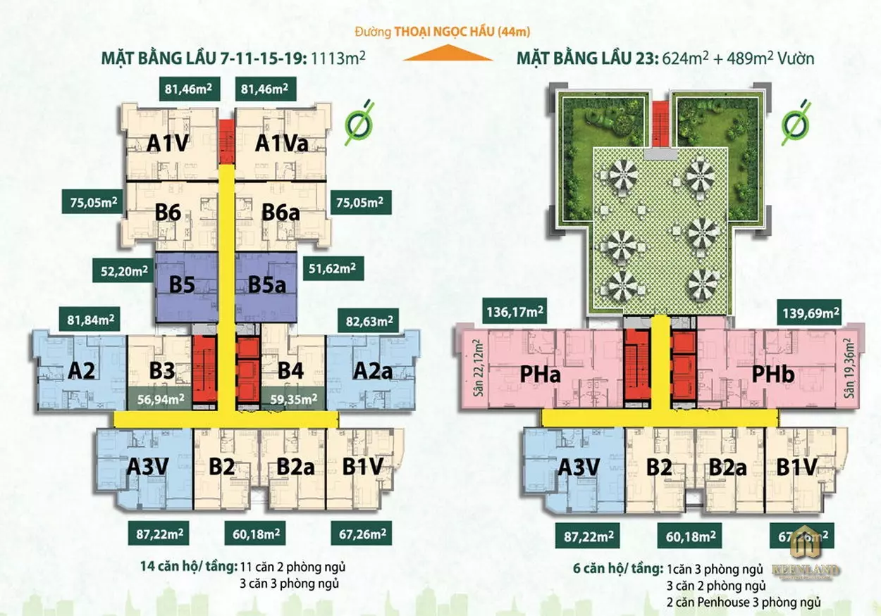 Mặt bằng tầng lẻ ResGreen Tower