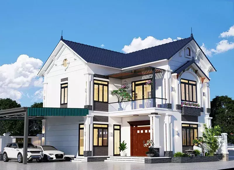 Nhà 2 tầng đẹp ở nông thôn chữ L