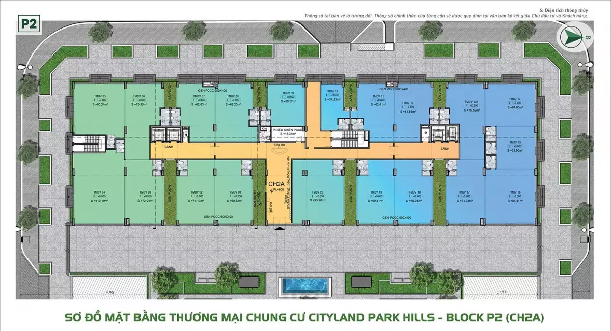 Mặt bằng Shophouse căn hộ Cityland Tháp P2