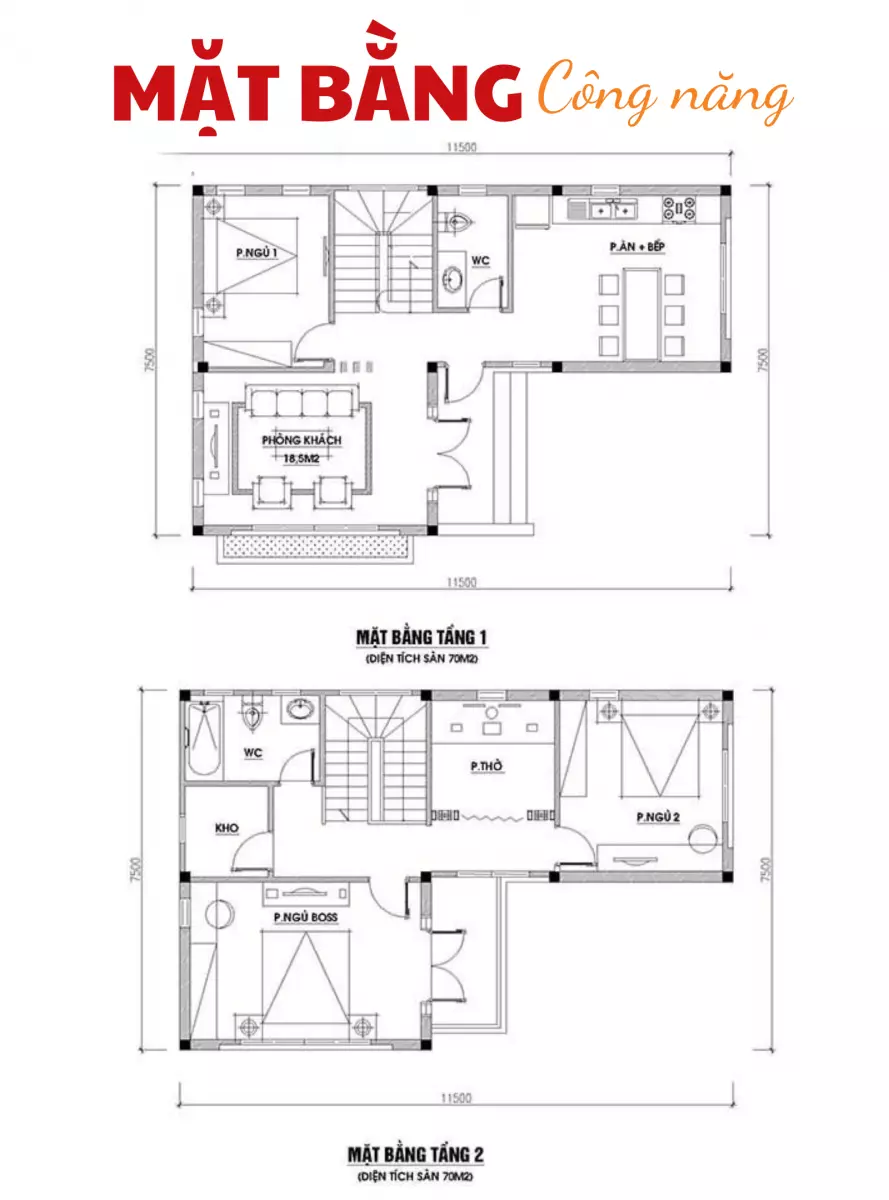 Bản vẽ biệt thự 2 tầng 3 phòng ngủ