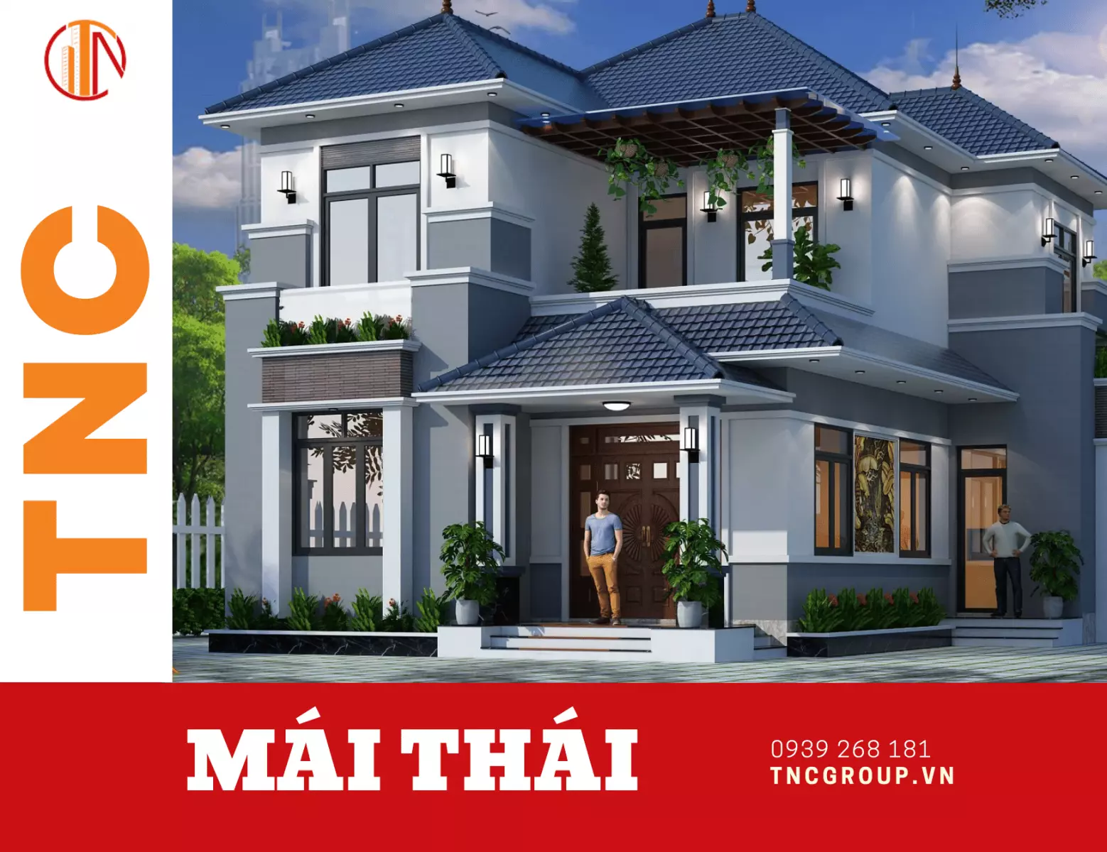 Thiết kế biệt thự 2 tầng sân vườn mái thái