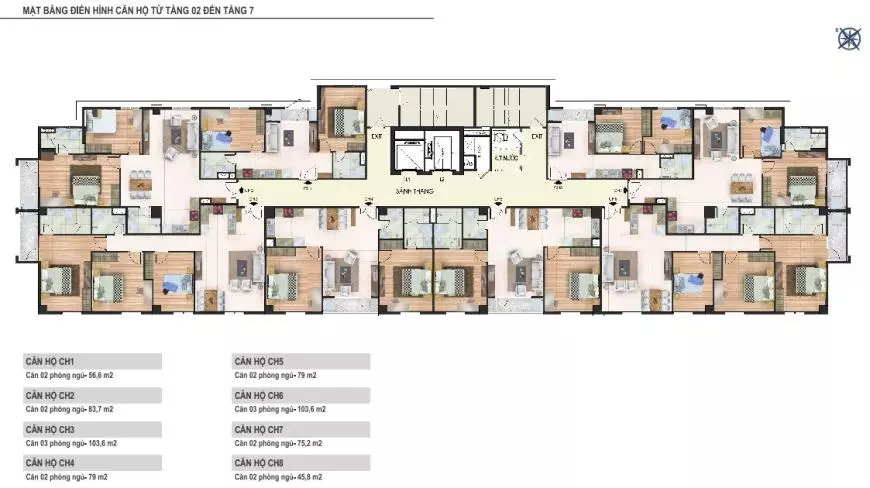 Mặt bằng tầng 02 đến tầng 07 chung cư Yên Hòa Condominium ngõ 259 Yên Hòa