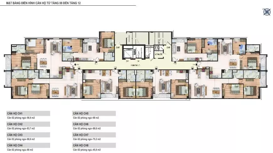 Mặt bằng tầng 08 đến tầng 12 chung cư Yên Hòa Condominium ngõ 259 Yên Hòa