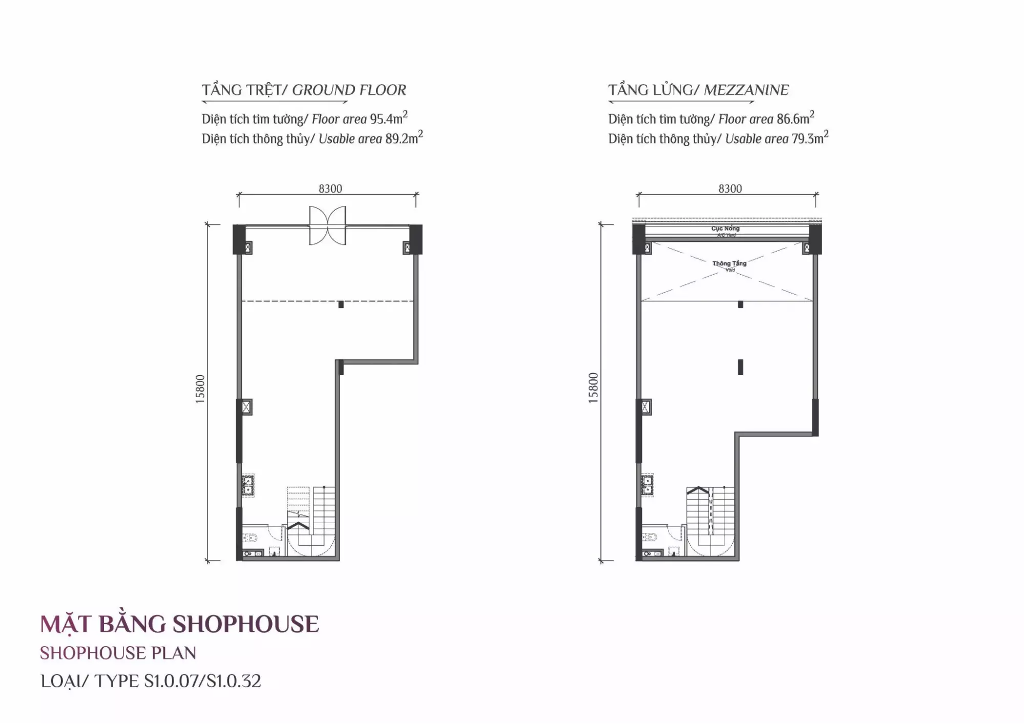 Diện tích shophouse cửa hàng nội thất