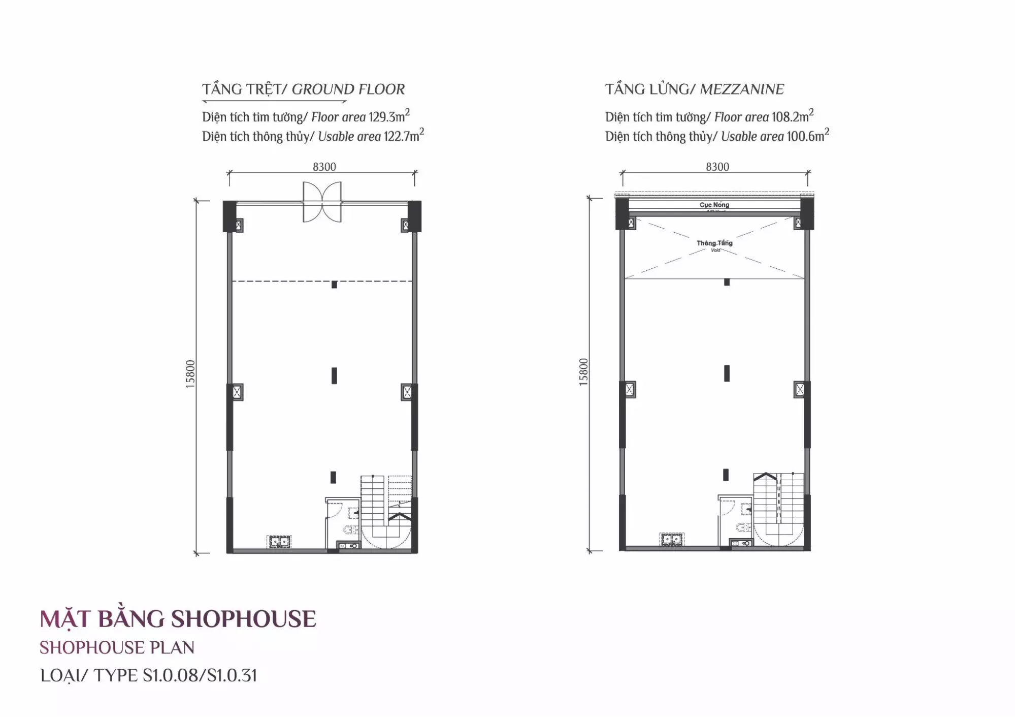 Diện tích shophouse kinh doanh bách hóa mini