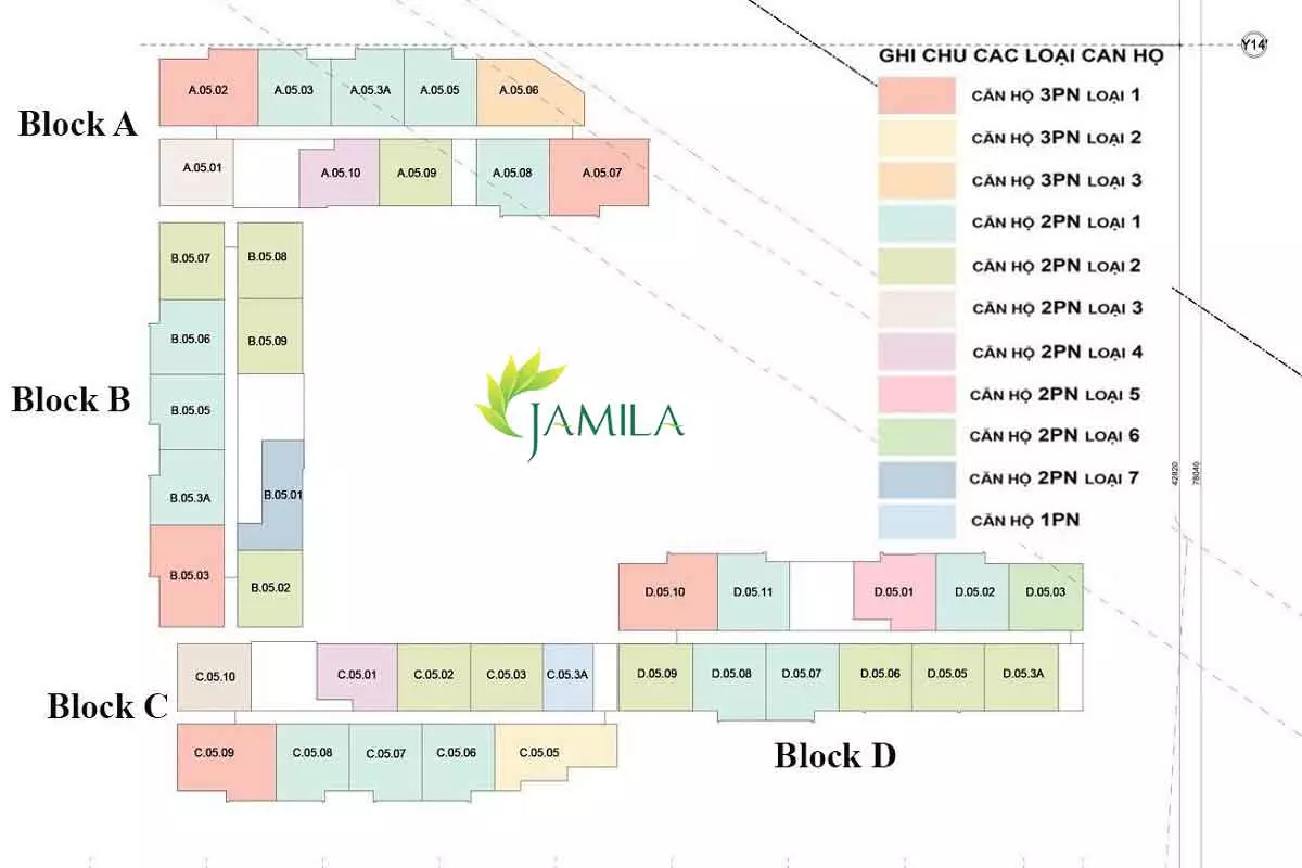 Mặt bằng căn hộ Jamila Khang Điền