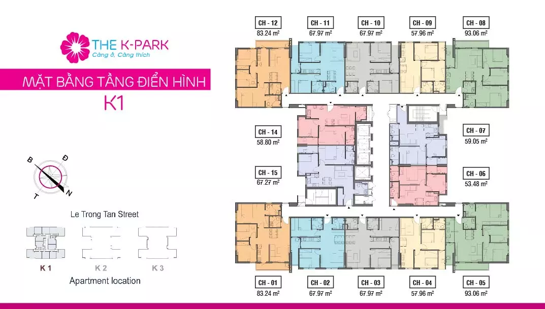 Mặt bằng tòa K1 chung cư The K Park.