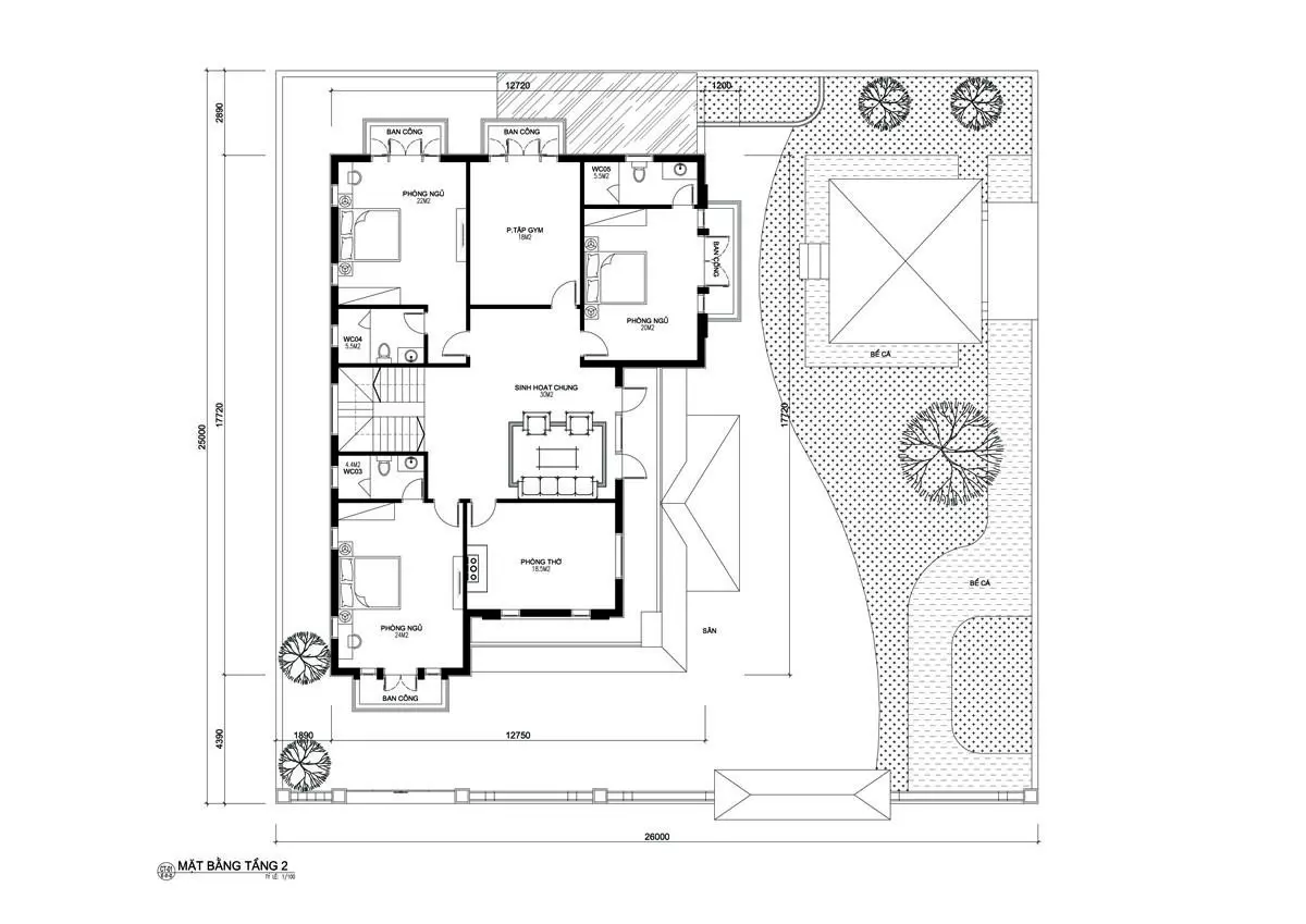 Bản vẽ nhà biệt thự 2 tầng 200m2 t2