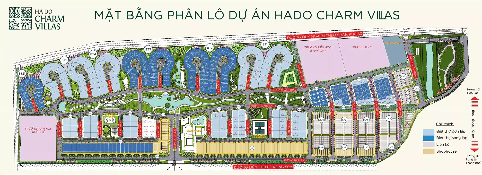 mặt bằng dự án hà đô charm villas