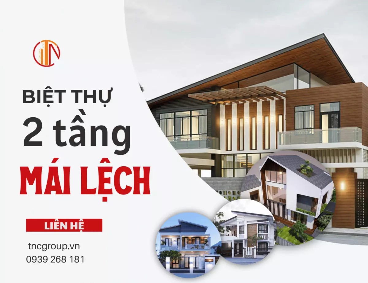 mẫu nhà biệt thự 2 tầng mái lệch