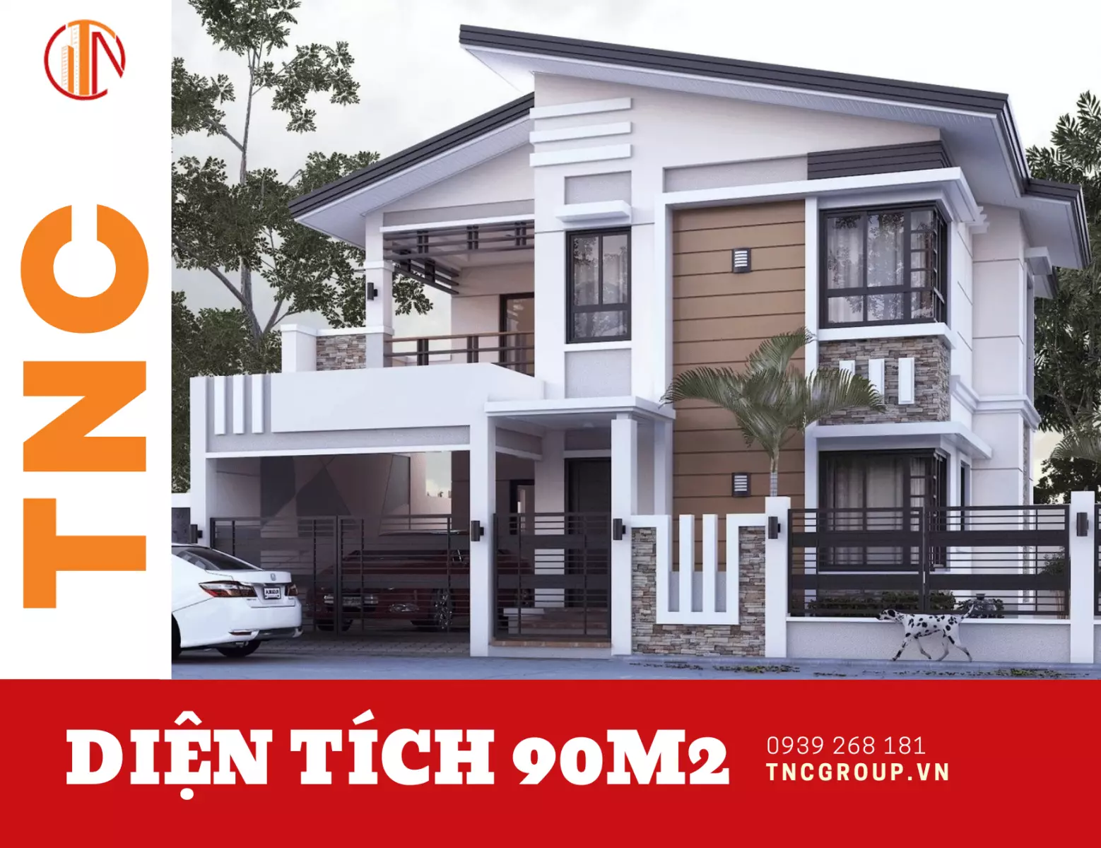 Mẫu biệt thự 2 tầng mái lệch 90m2