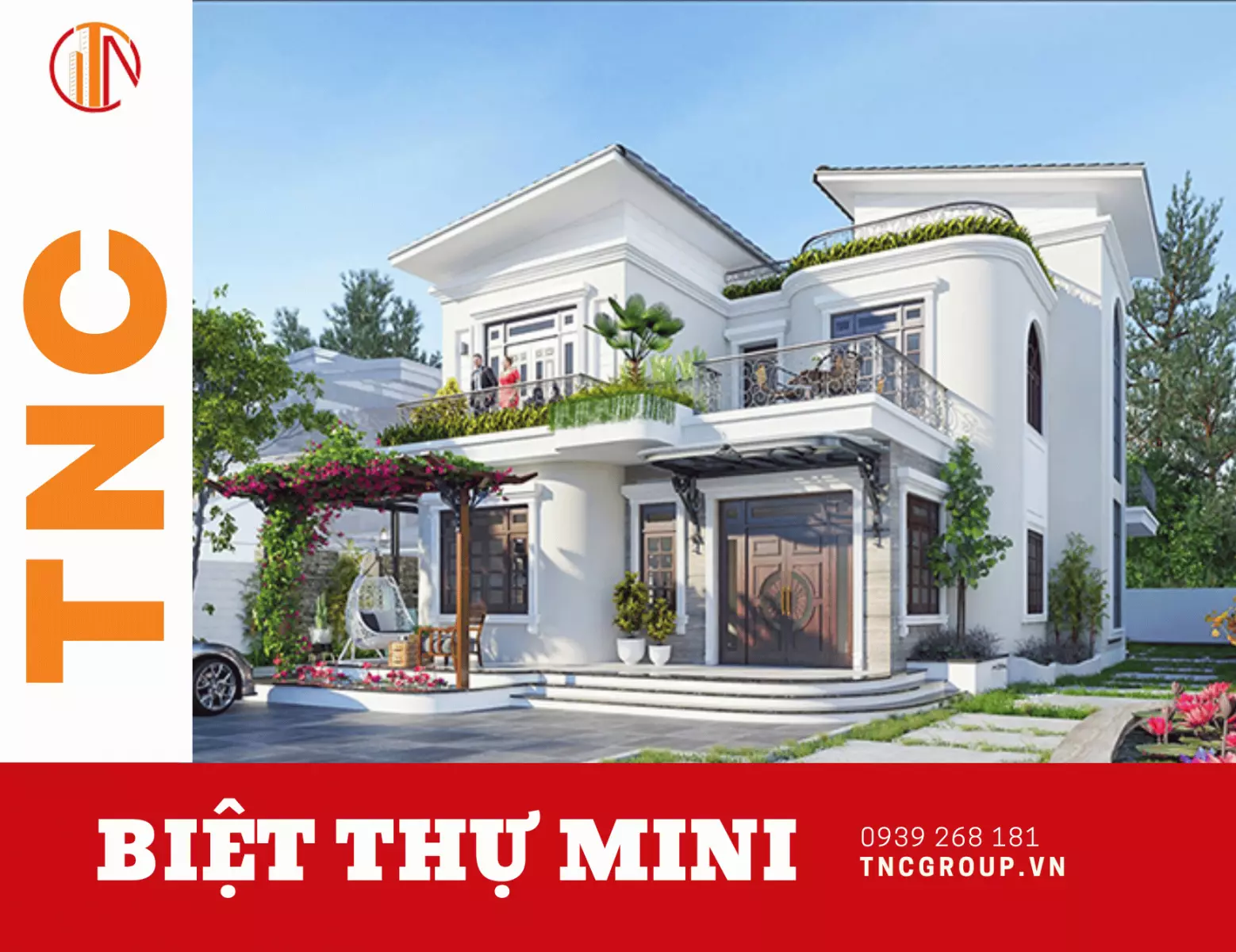 Thiết kế biệt thự mini 2 tầng mái lệch