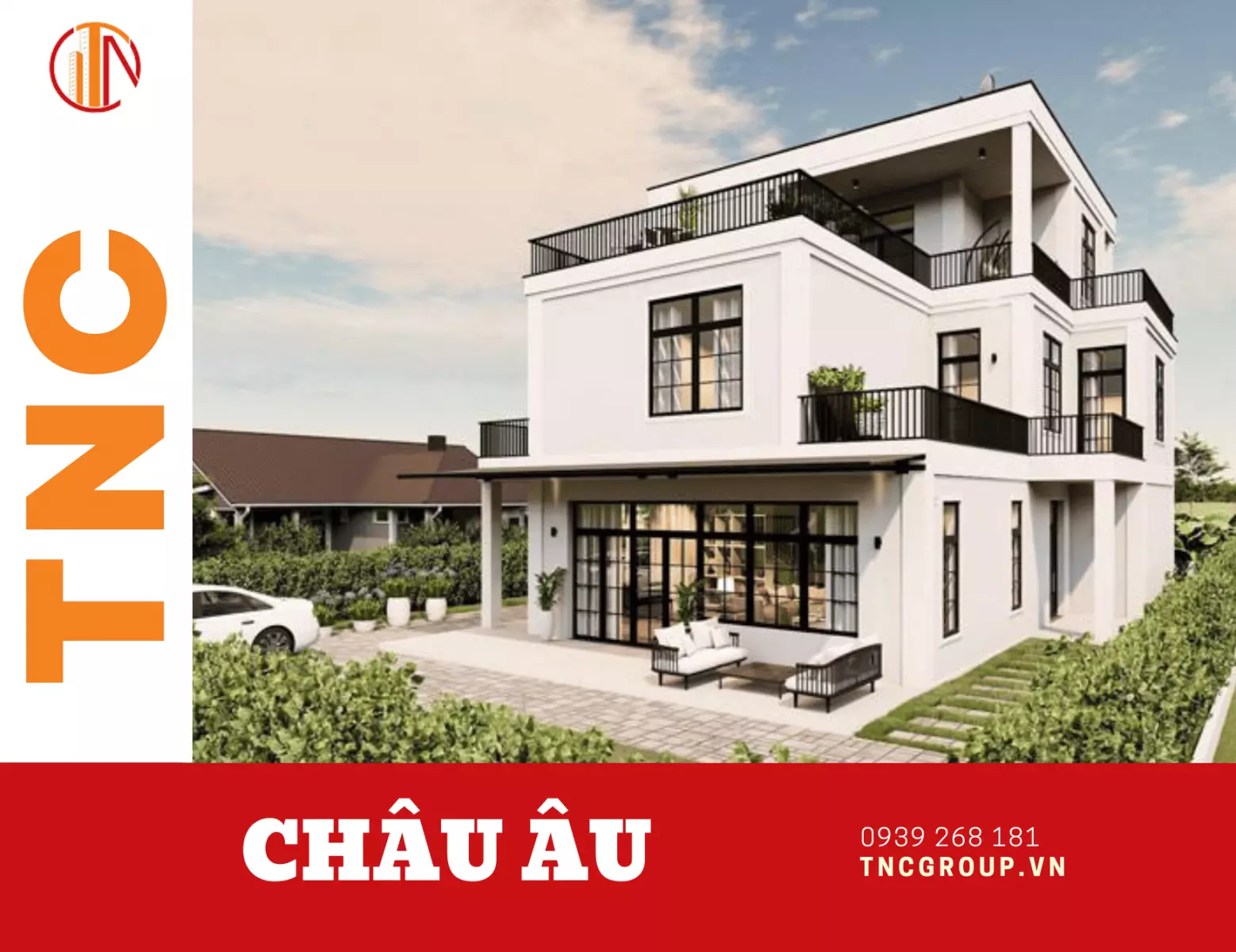 Biệt thự 2 tầng mái bằng phong cách Châu Âu