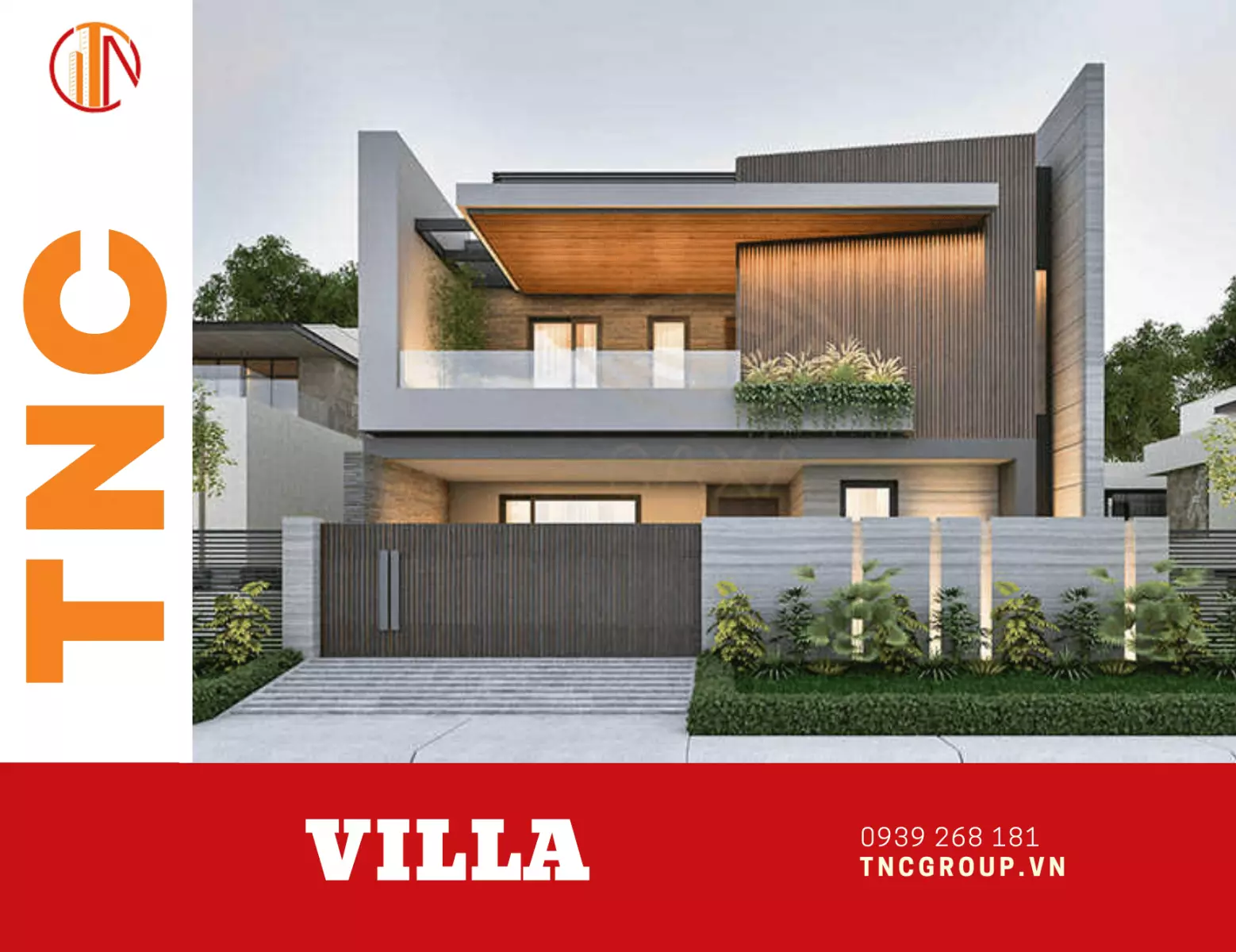 Mẫu nhà biệt thự 2 tầng mái bằng phong cách Villa