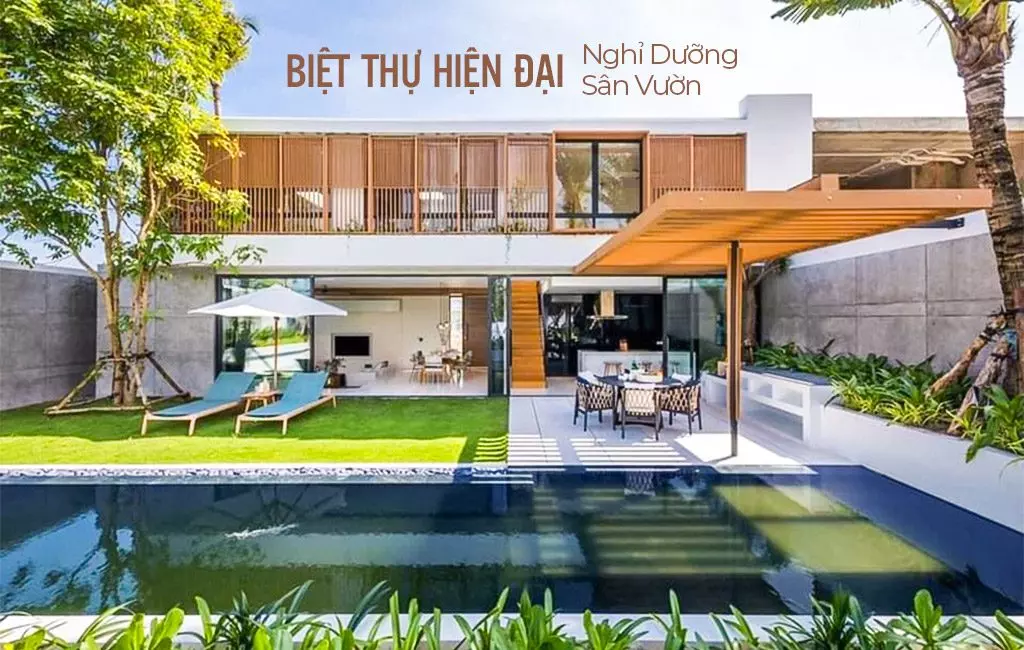 Một mẫu kiến trúc biệt thự 2 tầng hiện đại có bể bơi hài hòa với thiên nhiên