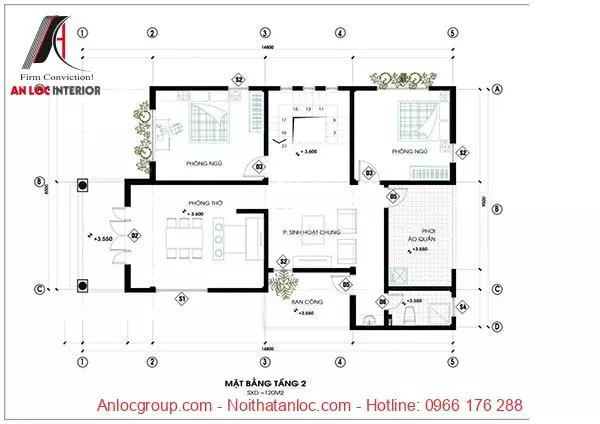 Bản vẽ nhà biệt thự 2 tầng 100m2