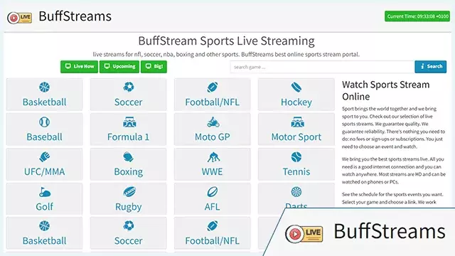 Screenshot of DaddyLiveHD website, Live sports and entertainment channels