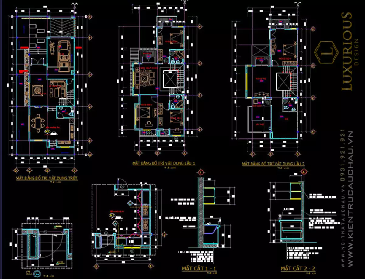 Bản vẽ Autocad biệt thự song lập 2 tầng hiện đại