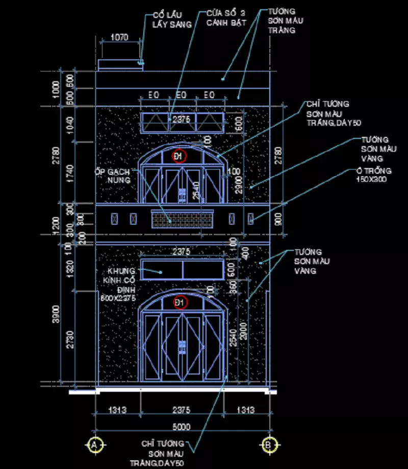 File cad biệt thự 2 tầng hiện đại